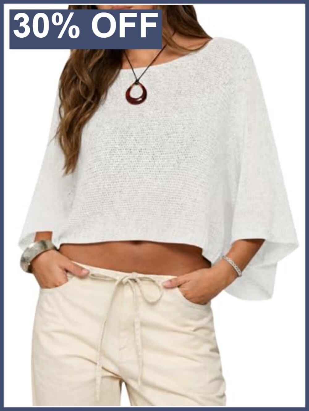 Women's Crochet Cover Up Batwing Sleeve Sweater Crop Top Sheer Knit Boho